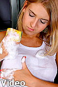 Tall blonde hottie masturbates in her kitchen